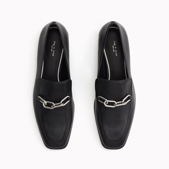 rag & bone Black Leather Loafer with Silver Accent - Picture 1 of 10